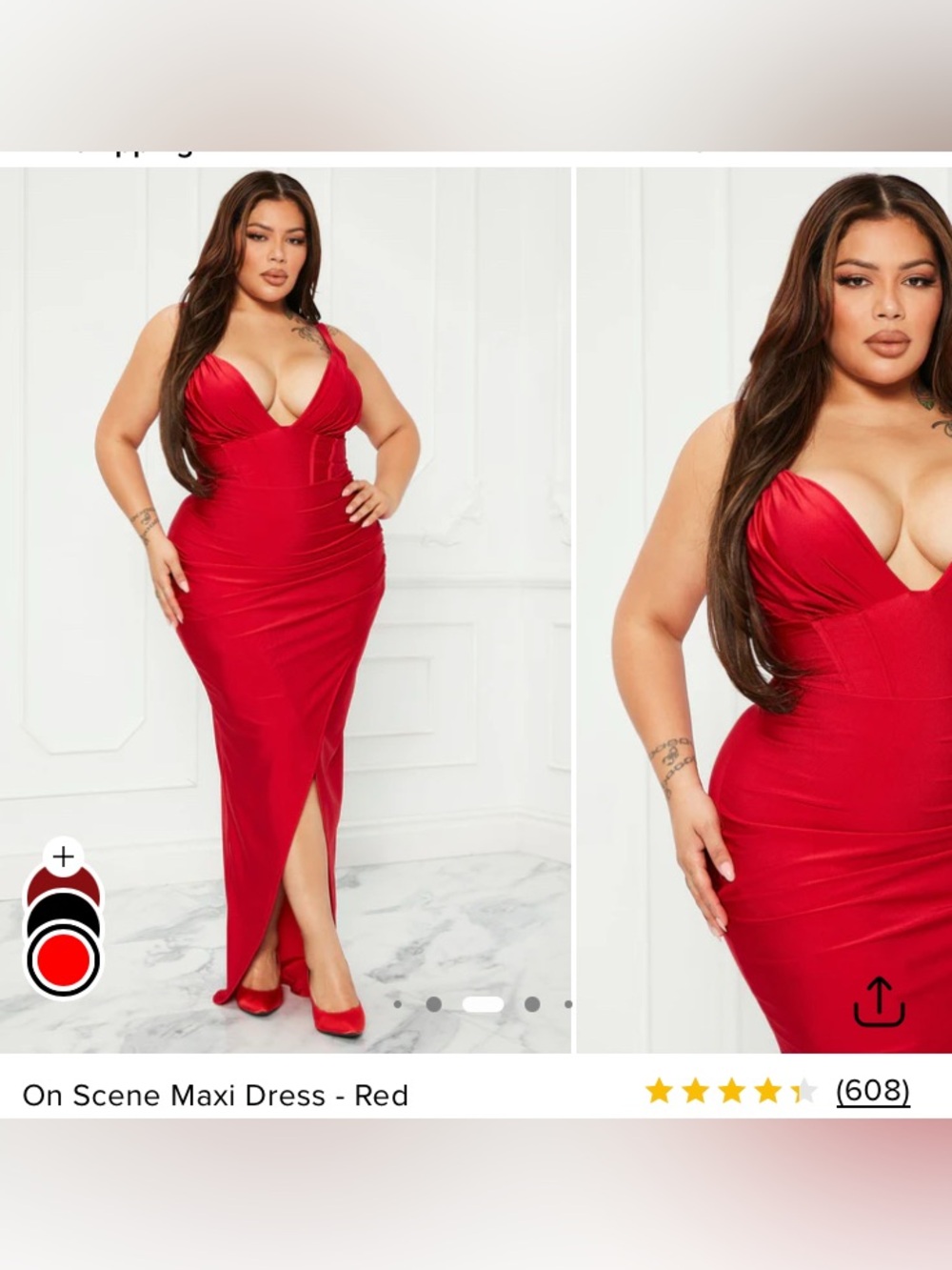 On Scene Red Plunge V-Neck Maxi Dress with Front Slit